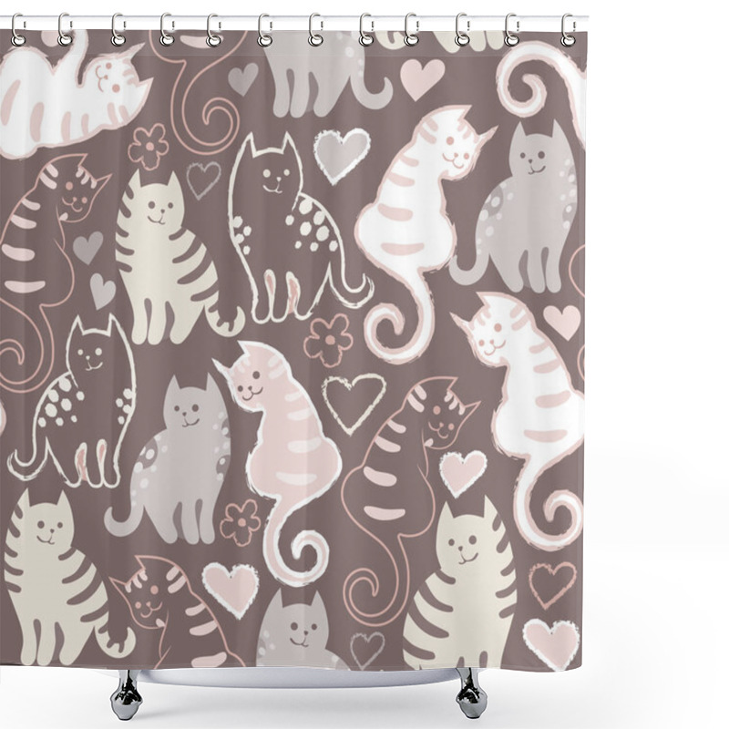 Personality  Pattern With Cute Cartoon Doodle Cats Shower Curtains