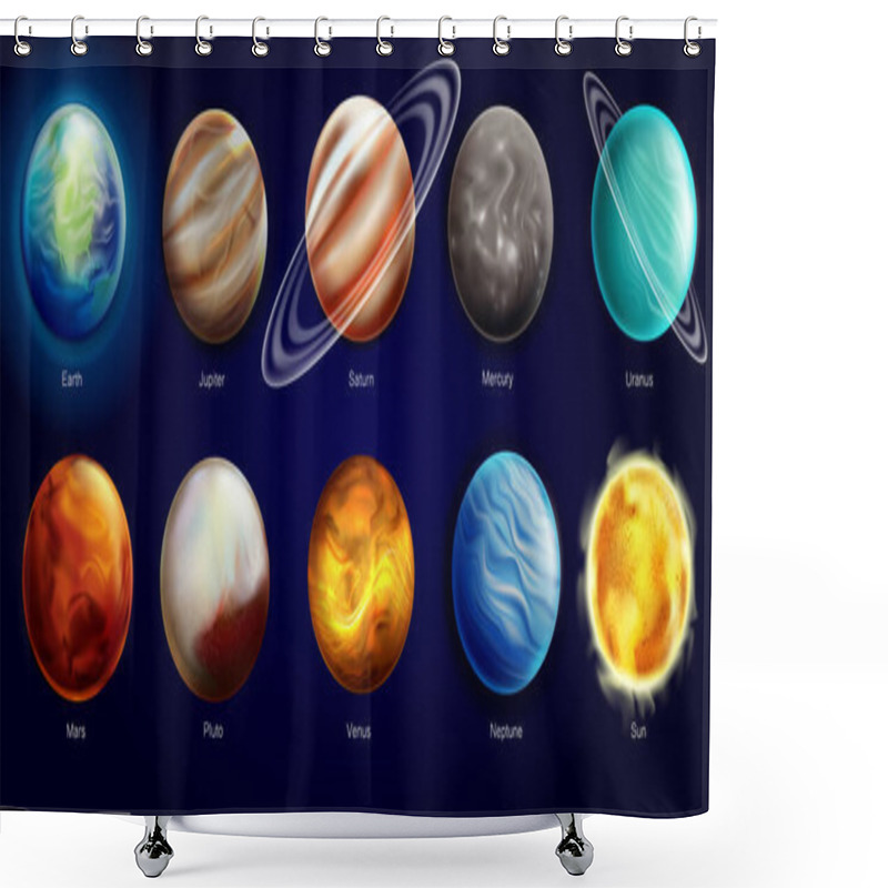 Personality  Galaxy Planets Realistic Style Icons Set Shower Curtains