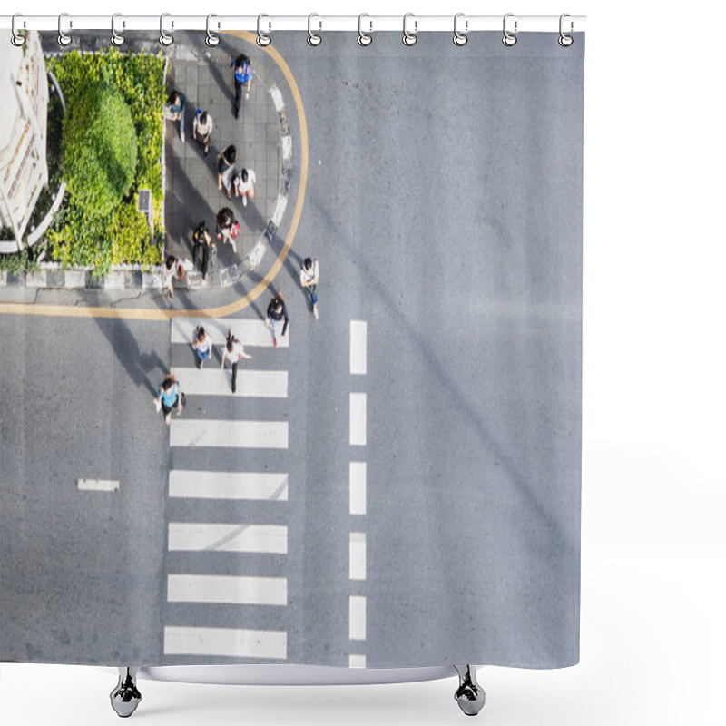 Personality  Aerial View And Top View With People Walk In Business Area With Pedestrian Street. Shower Curtains