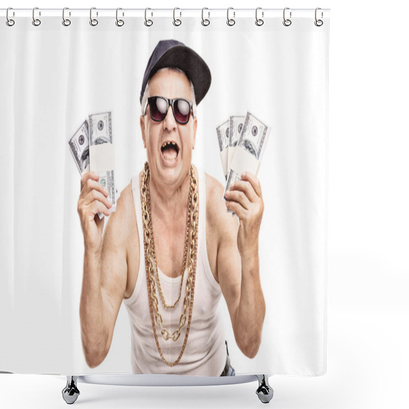 Personality  Senior Man Holding Stacks Of Money Shower Curtains