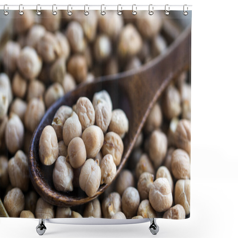 Personality  Chickpeas With A Wooden Spoon, Closeup Shot Shower Curtains