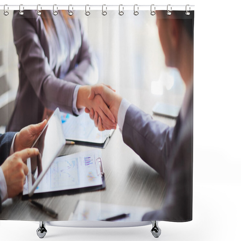 Personality  Business People Shaking Hands, Finishing Up A Meeting Shower Curtains