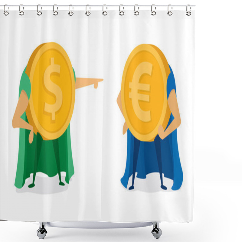 Personality  Dollar Coin Pointing At Euro Super Hero Shower Curtains