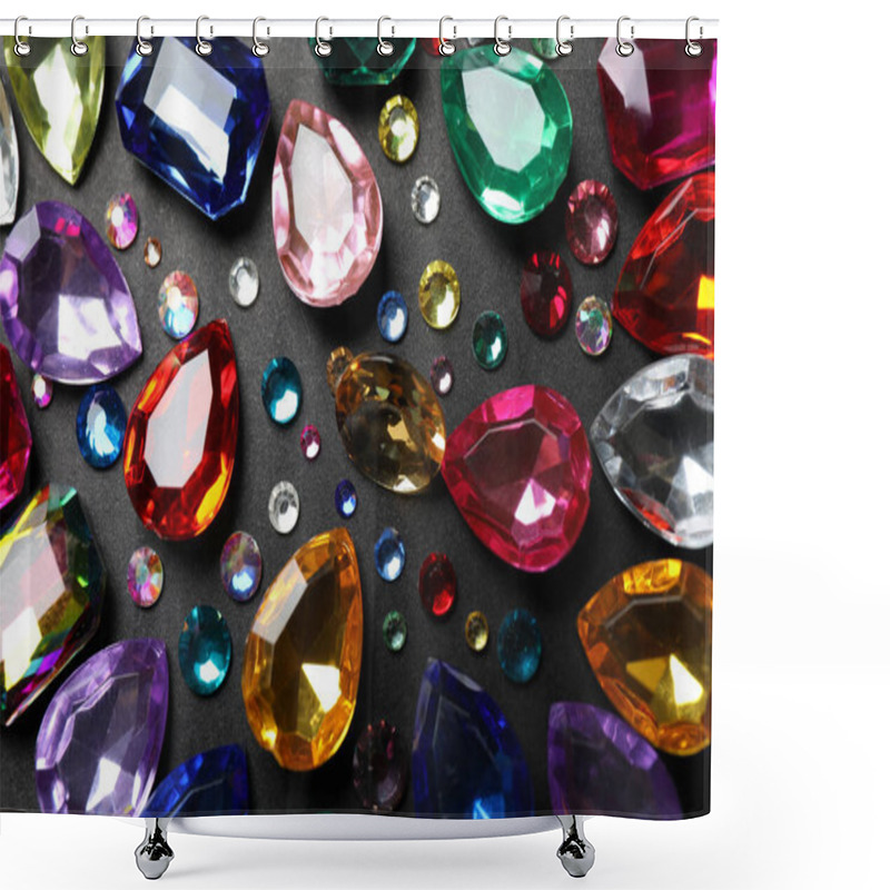 Personality  Flat Lay Composition With Beautiful Gemstones On Dark Background Shower Curtains