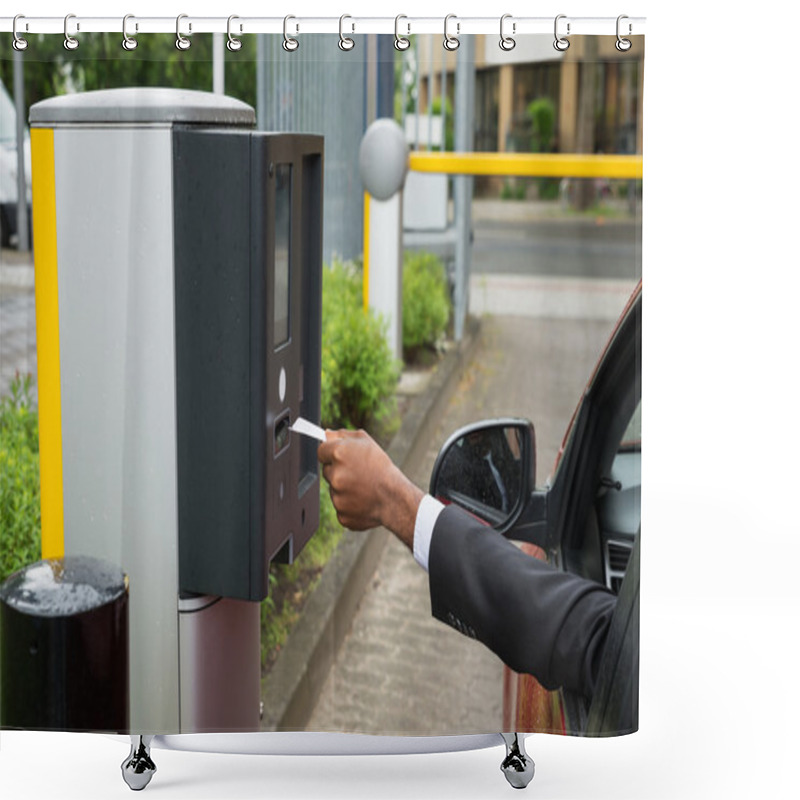 Personality  Person Sitting In Car Using Parking Machine Shower Curtains