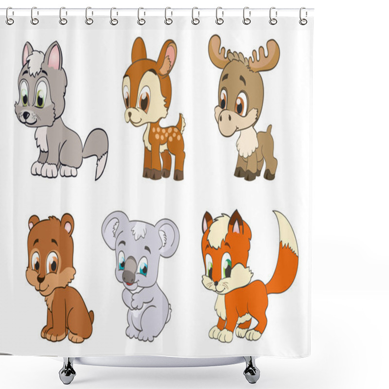 Personality  Set Of Forest Cartoon Animals. Vector Shower Curtains