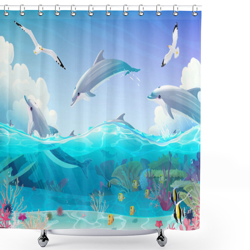 Personality  Vector Cartoon Underwater Sea Clipart Shower Curtains