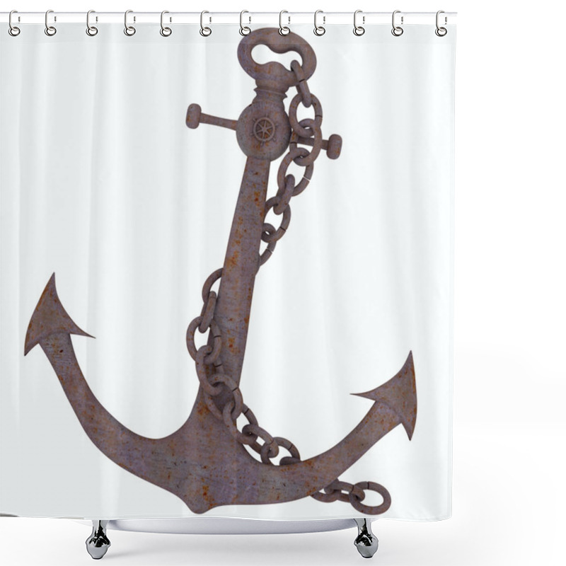 Personality  Rusty Anchor With Chain Isolated On White Shower Curtains