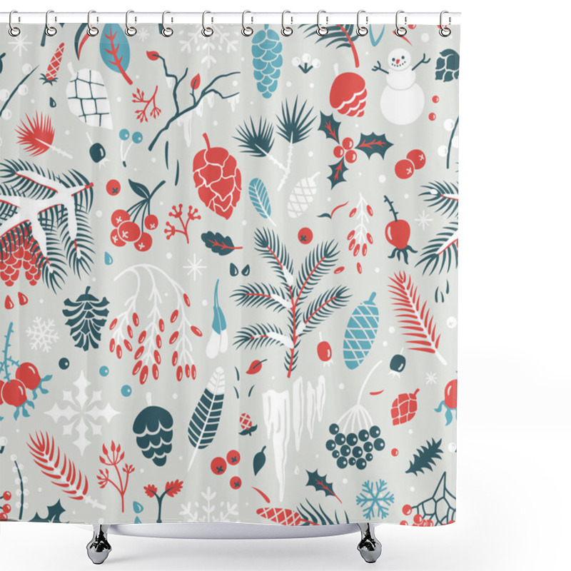 Personality  Winter Pattern With Leaves, Pine Cones Shower Curtains