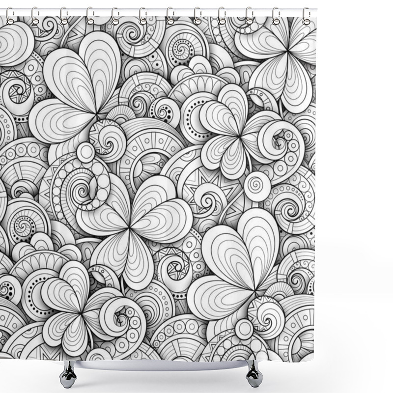 Personality  Monochrome Seamless Pattern With Floral Motifs, Vector, Illustration Shower Curtains