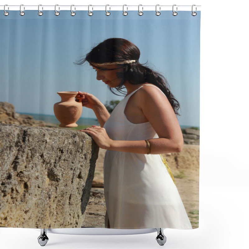 Personality  Greek Woman In Ancient Town Shower Curtains