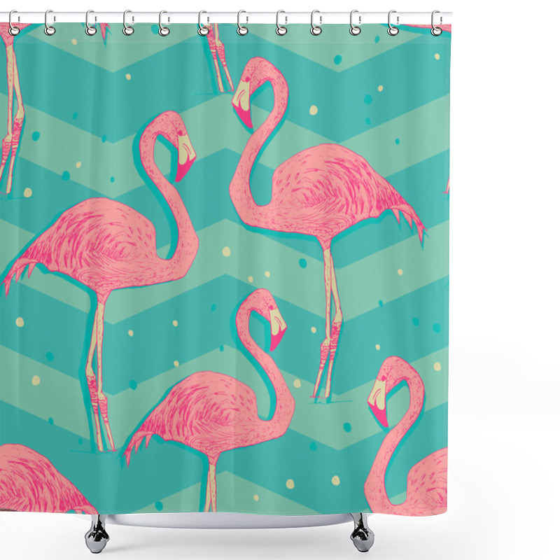 Personality  Seamless Pattern With Flamingo Birds Shower Curtains