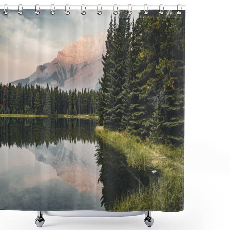 Personality  Two Jack Lake With Mountain Reflections Along The Two Jack Lake Shower Curtains