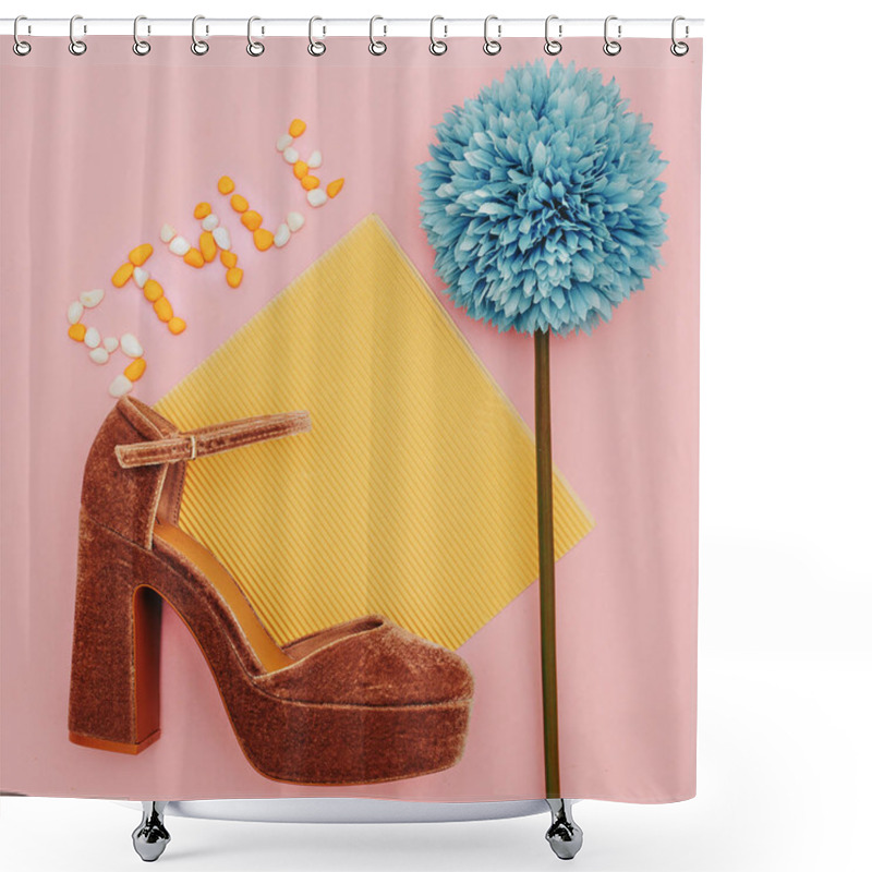 Personality  Summer Style. Shoes With Heels. Minimal Art Design Shower Curtains