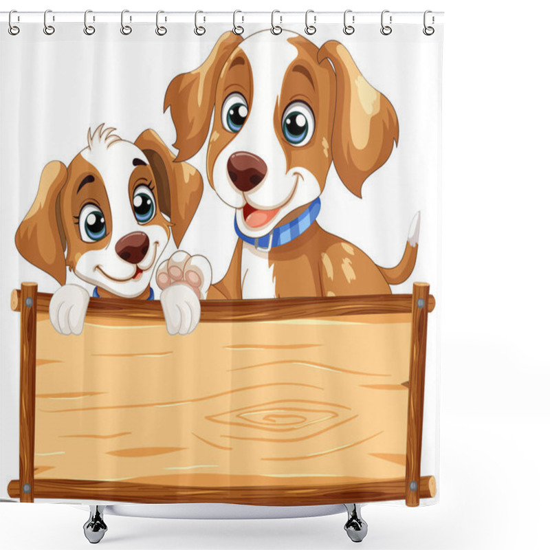 Personality  Two Cartoon Dogs Peeking Over A Blank Sign Shower Curtains