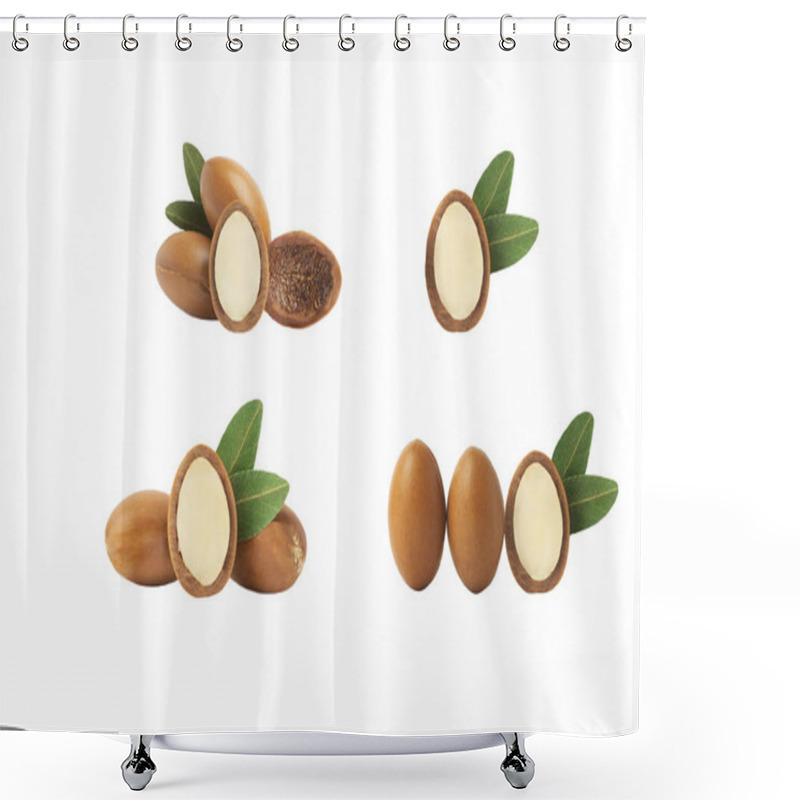 Personality  Argan Oil Isolated. Argan Seeds With Oil On A White Background.  Shower Curtains