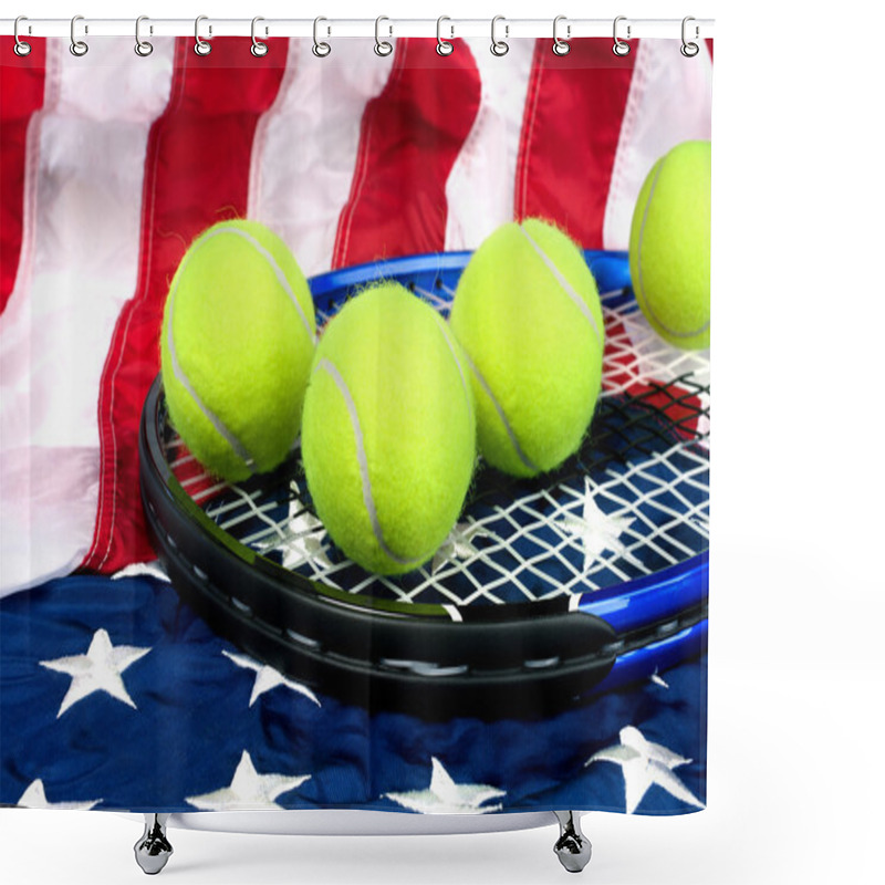 Personality  Tennis Equipment On American Flag Shower Curtains