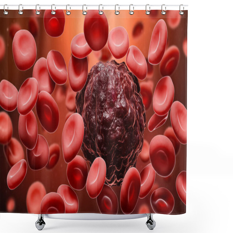 Personality  Cancer Cell Amidst Red Blood Cells 3D Rendering Illustration. Oncology, Cancerology, Metastasis, Medicine, Microbiology, Science, Illness, Health Concepts. Shower Curtains