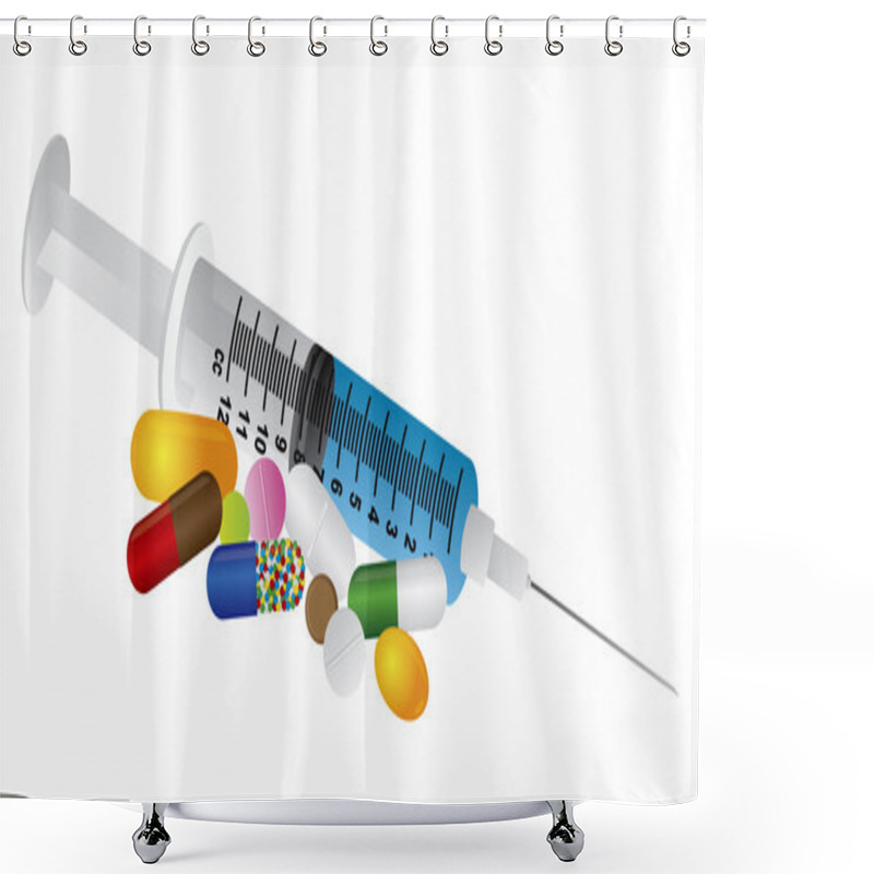 Personality  Syringe With Medication Drugs Pills Illustration Shower Curtains