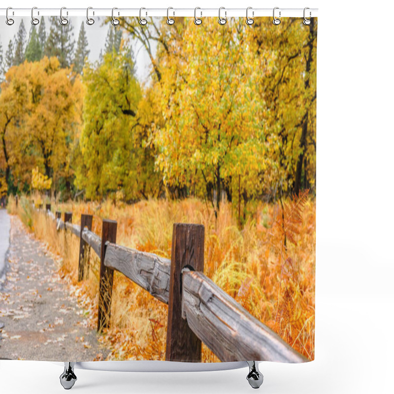 Personality  Fence In Autumn Park Shower Curtains