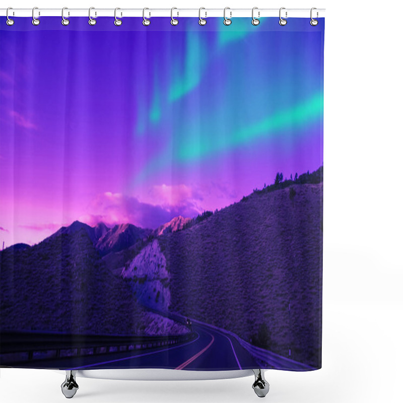 Personality  Northern Lights Over Mountain Highway Shower Curtains