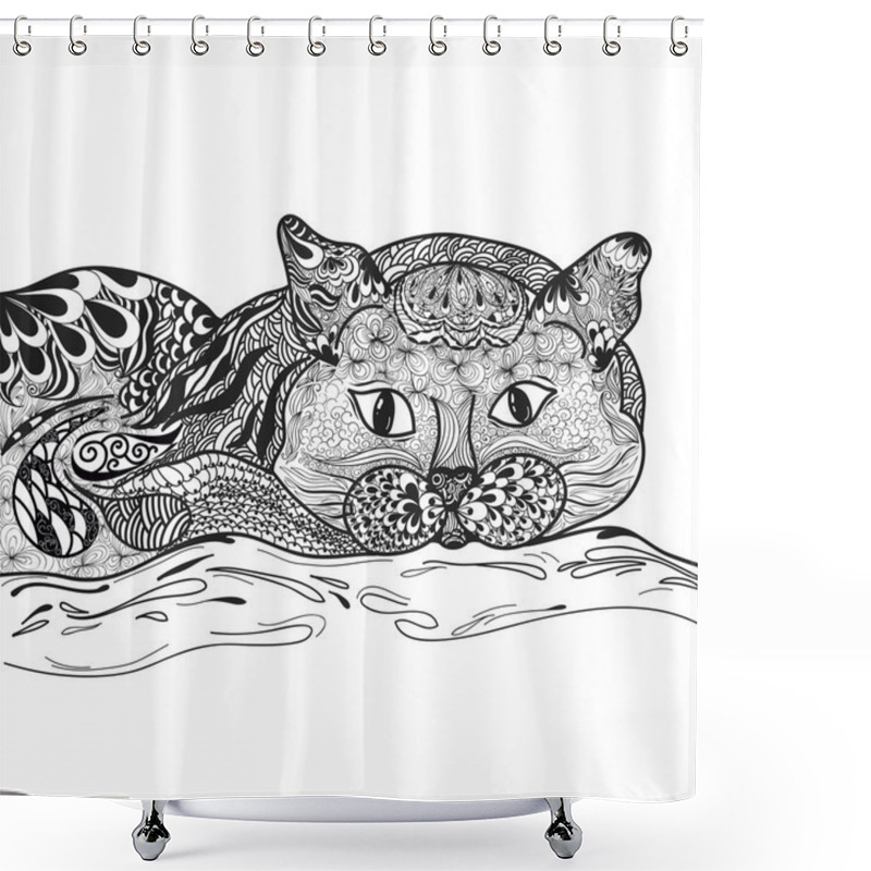 Personality  Cat Doodle Illustration Shower Curtains