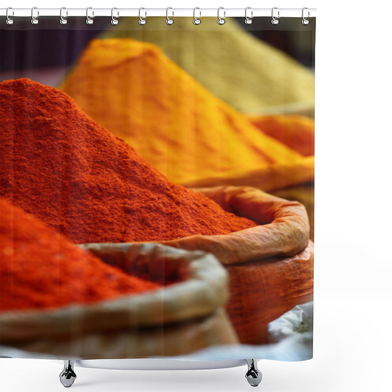 Personality  Traditional Spices Market In India. Shower Curtains