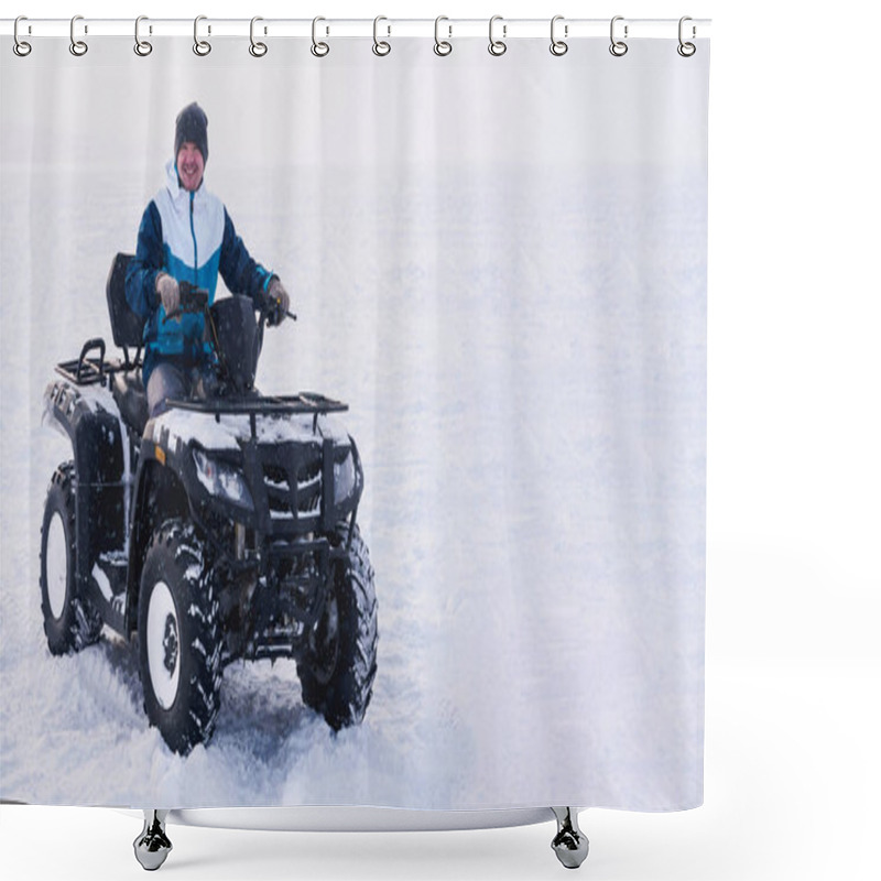 Personality  Man In Atv Quad Bike. Winter Snow Field Shower Curtains