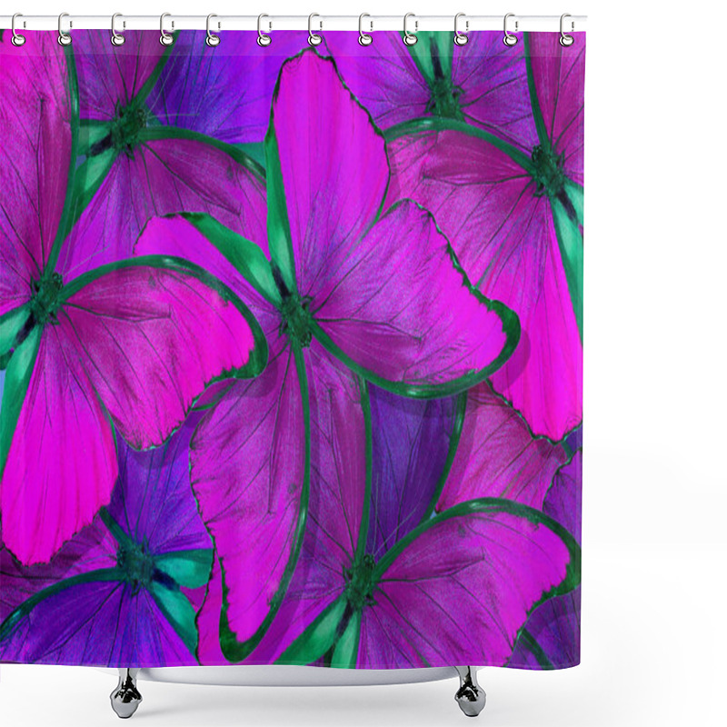 Personality  Soft Purple Natural Textural Background. Wings Of A Butterfly Morpho. Flight Of Bright Butterflies Abstract Background. Shower Curtains