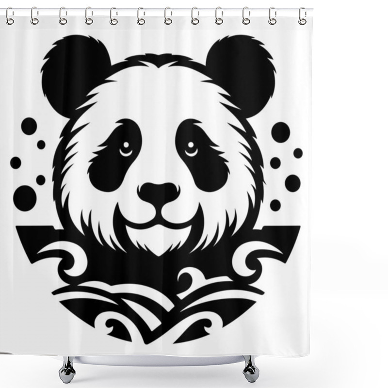 Personality  This Image Features A Striking Panda-themed Design With Tribal Elements. The Design Prominently Showcases The Silhouette Of A Panda's Head, With Its Distinctive Ears And Facial Features. Surrounding The Panda Are Intricate Tribal Patterns And Circula Shower Curtains