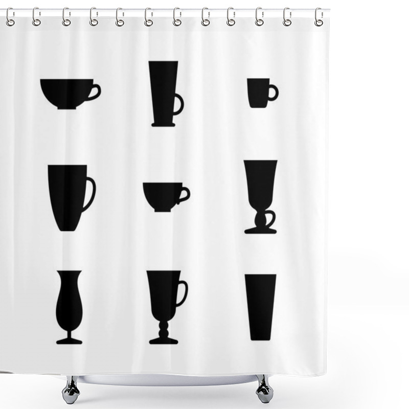 Personality  Black And White Set Of Cups And Glasses  Shower Curtains