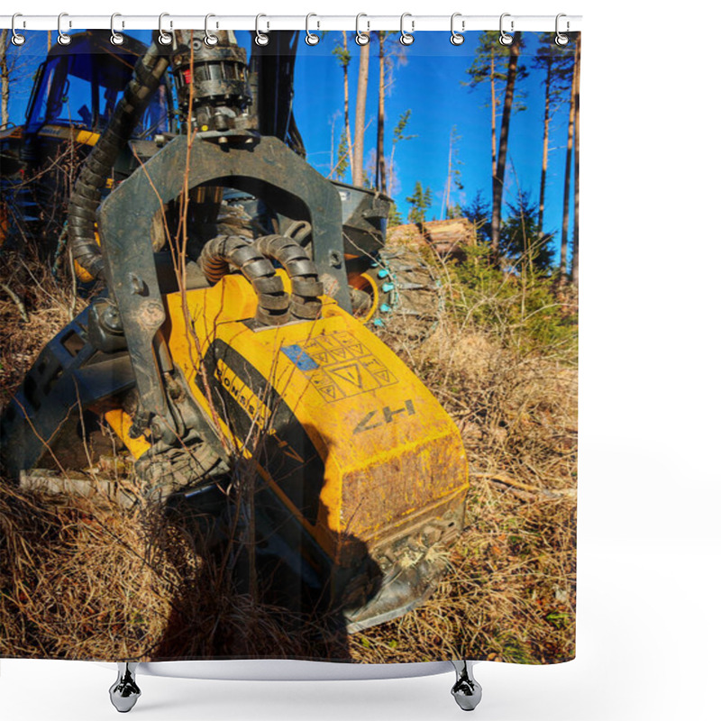 Personality  Harvesting Trees With Heavy Machinery In The Woods Shower Curtains