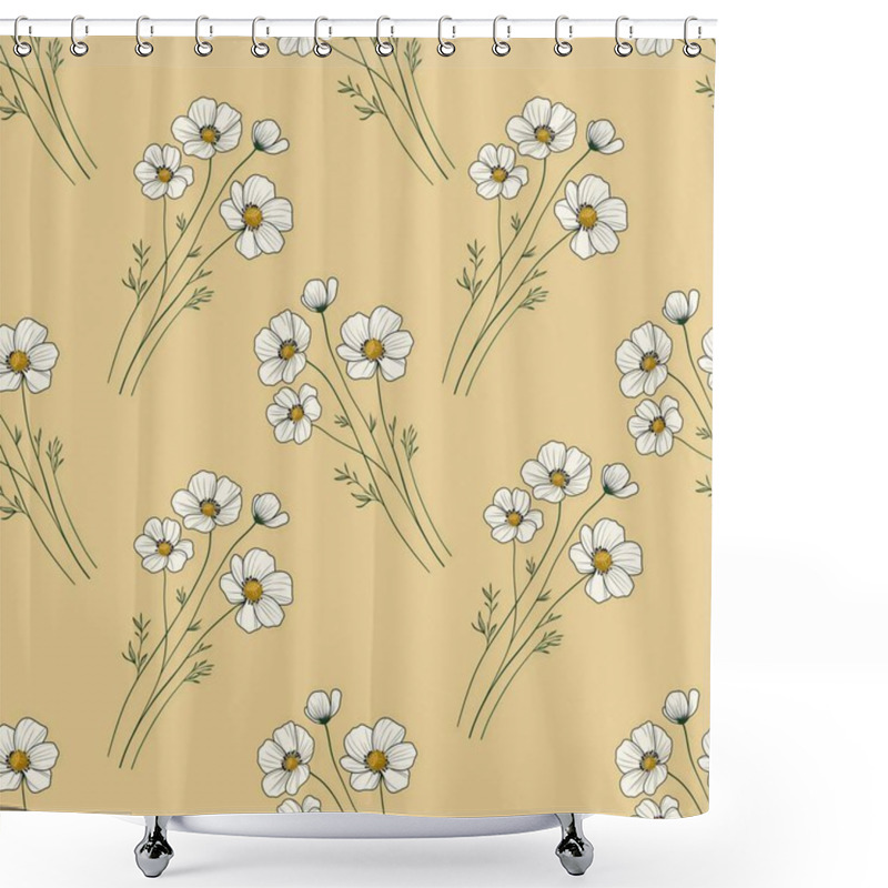 Personality  Seamless Pattern Anemone Big Elegant Design On Pastel Yellow Background For Prints, Textiles, Packaging, Fabrics, And Wrapping Paper Shower Curtains