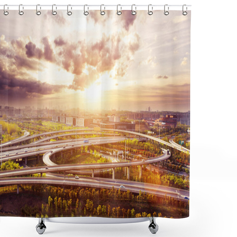 Personality  Overpass And Cityscape Of Modern Urban City Shower Curtains