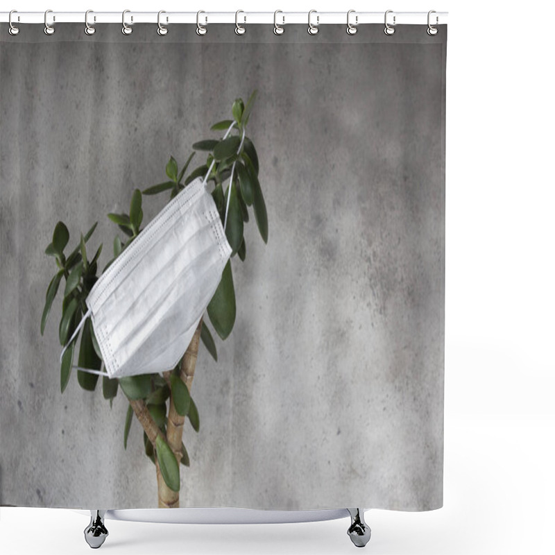 Personality  Contamination With Disposable Masks. Waste From The Coronavirus Pandemic. Save The Planet. Pollution Of The Oceans With Surgical Masks. Copy Space. Mock Up. Horizontal Orientation Shower Curtains