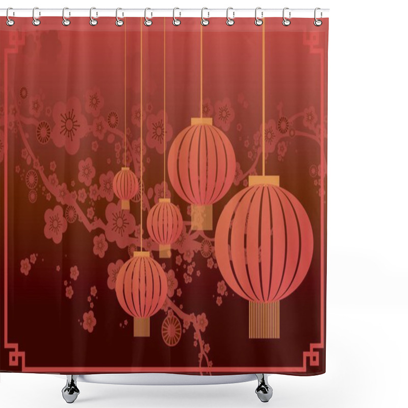 Personality  Cherry Blossom With Chinese Lantern Shower Curtains