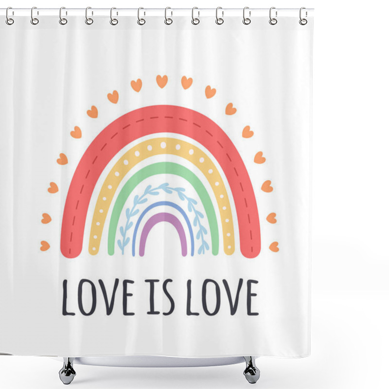 Personality  Colorful LGBT Rainbow With Hearts. Love Is Love. Romantic, Love And Valentine's Day Concept. Vector Illustration Shower Curtains