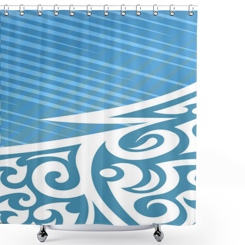 Personality  Abstract Background With Swirl Curly Ornament On Geometric Stripes Texture. Collage Of Stripes Texture With Decorative Curl Curves Shapes Ornament. Shower Curtains