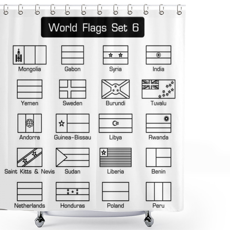 Personality  World Flags Set 6 . Simple Style And Flat Design . Thick Outline . Shower Curtains