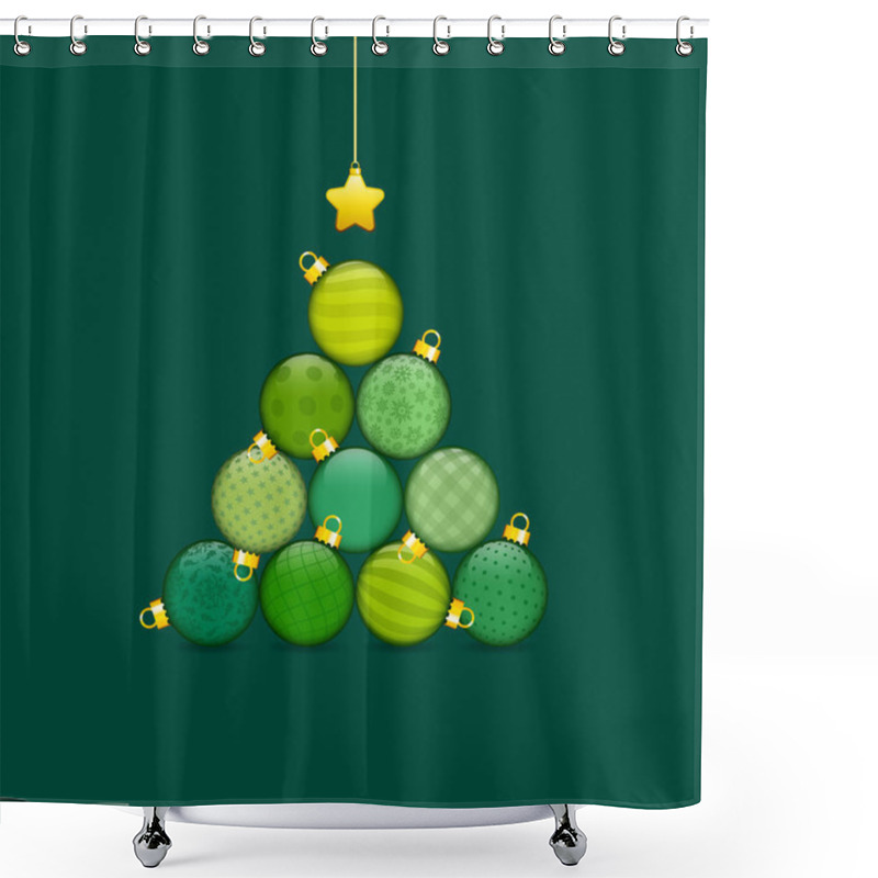 Personality  Christmas Tree Made Of Stapled Baubles With Pattern Green And Gold Shower Curtains