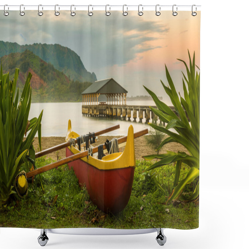 Personality  Hawaiian Canoe By Hanalei Pier Shower Curtains