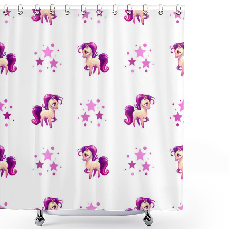 Personality  Cute Seamless Pattern With Little Cartoon Horse Shower Curtains