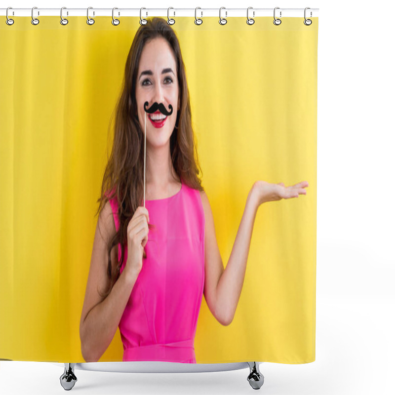 Personality  Young Woman Holding Paper Party Sticks Shower Curtains