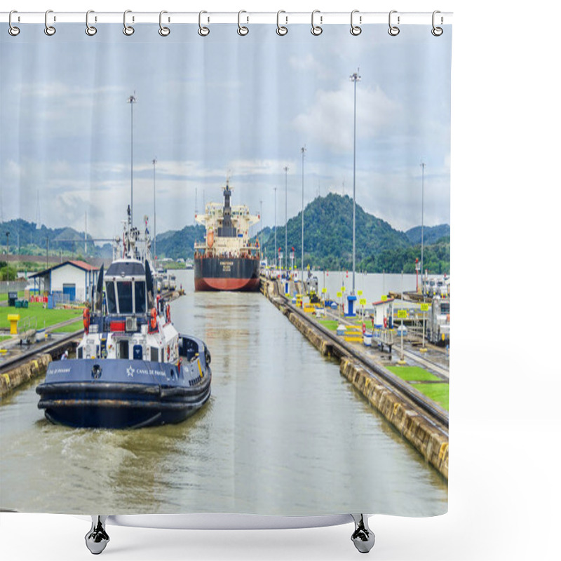 Personality  Bulk Carrier KINGFISHER Exiting The Miraflores Locks Shower Curtains