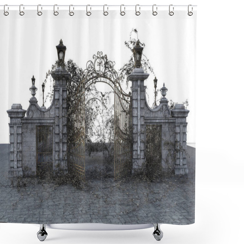 Personality  3D Illustration Of Stone Iron Gate Shower Curtains