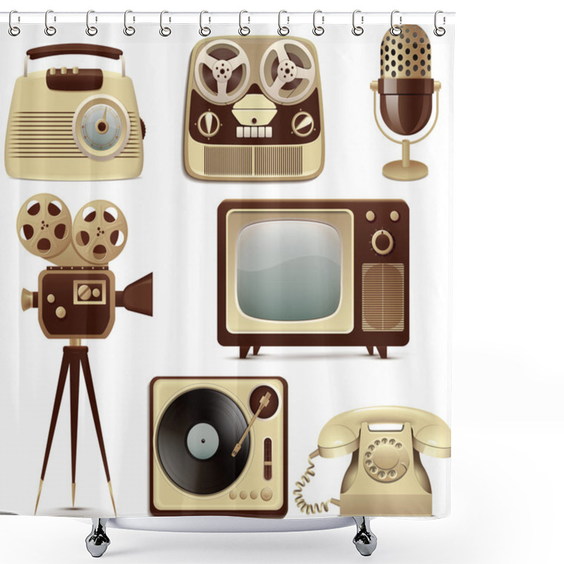 Personality  Retro Media Icons Shower Curtains