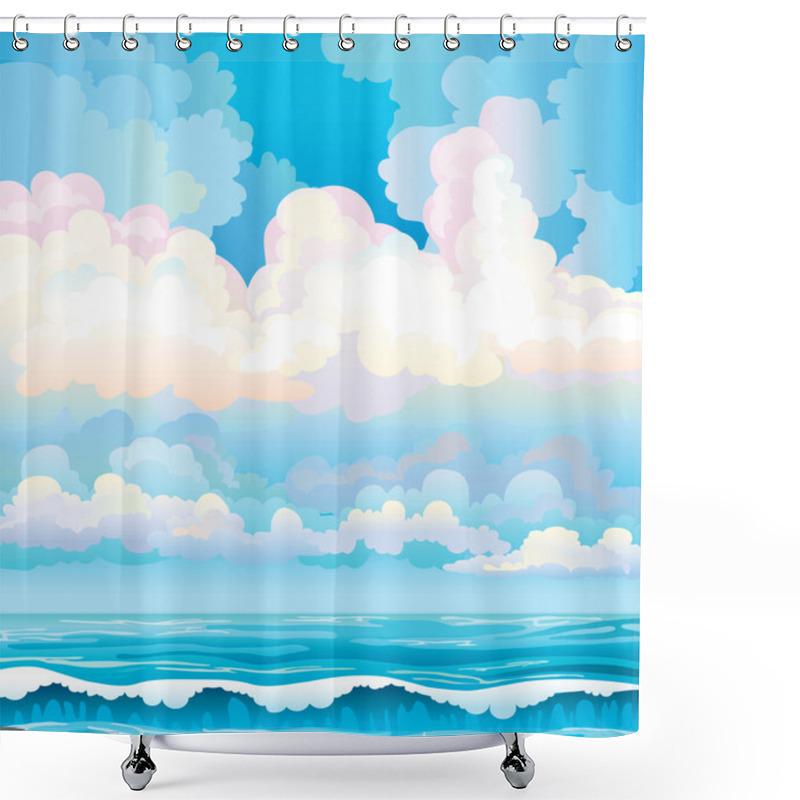 Personality  Clouds On A Blue Sky And Sea With Waves Shower Curtains