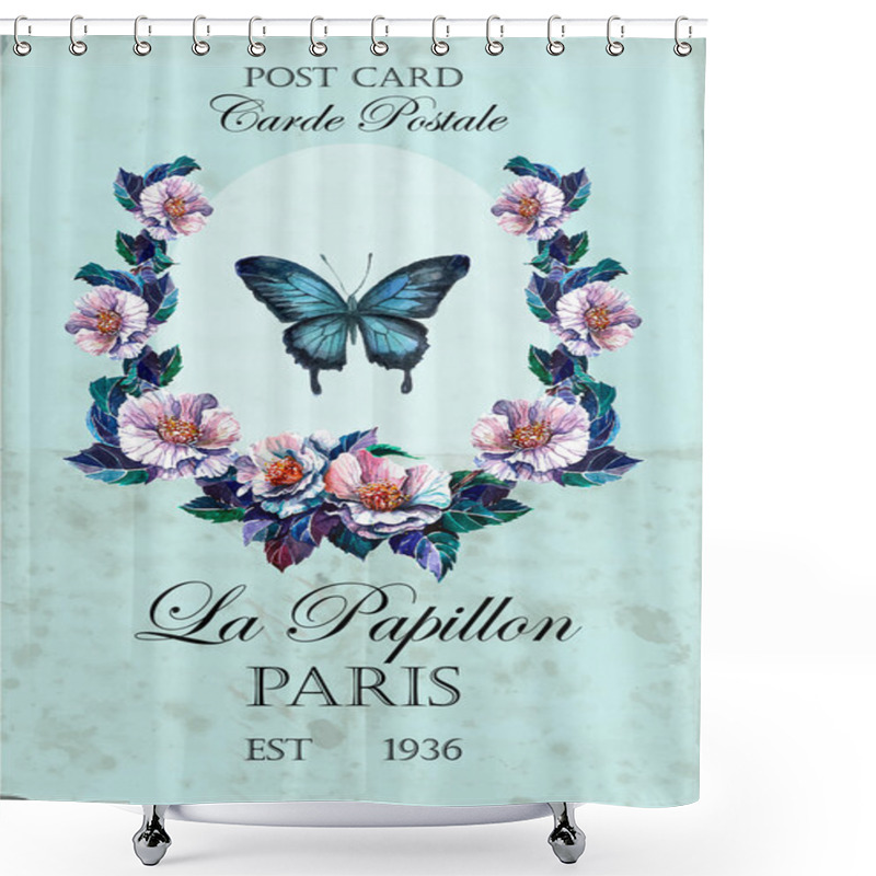 Personality  Invitation Card With Flowers Wreath And Butterfly Shower Curtains