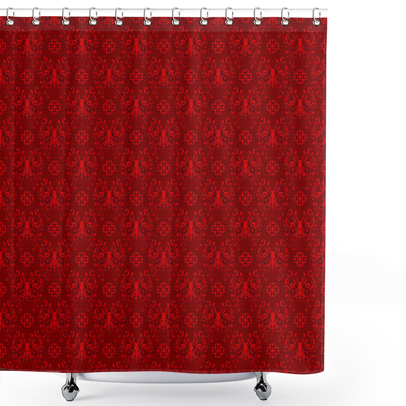 Personality  Seamless Red Damask Shower Curtains