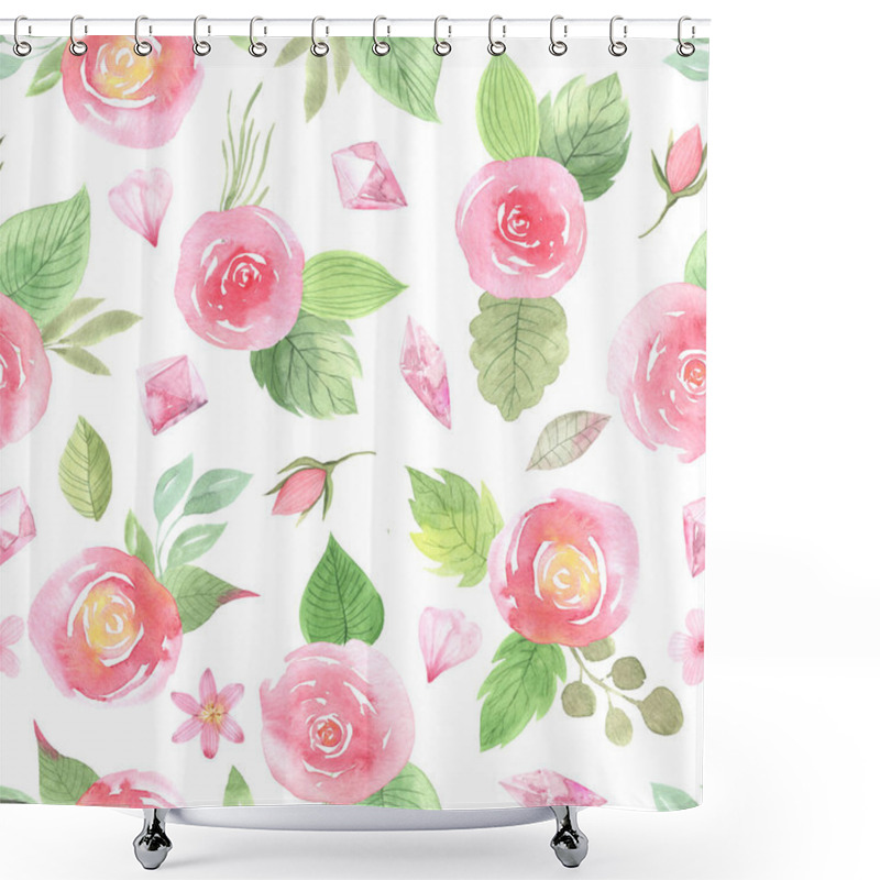 Personality  Seamless Pattern With Pink Flowers And Leaves Shower Curtains